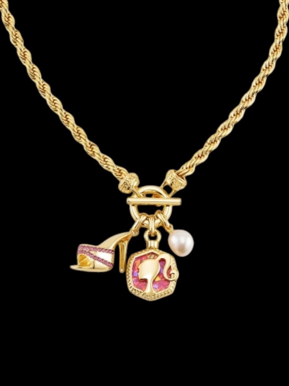 Kendra Scott x Barbie™ Gold Charm Convertible Necklace in Pink Glitter Glass